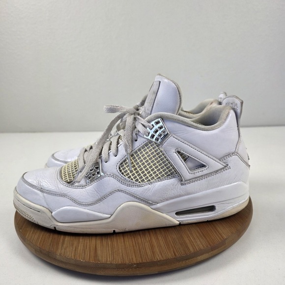 Nike Air Jordan 4 Retro Pure Money Shoes Mens Size 11.5 White Silver 308497-100